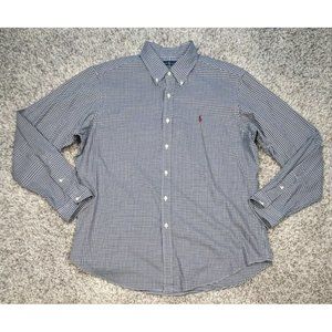 Ralph Lauren Shirt Classic Fit Men's XL Long Sleeve Plaid Blue Beige Button Down
